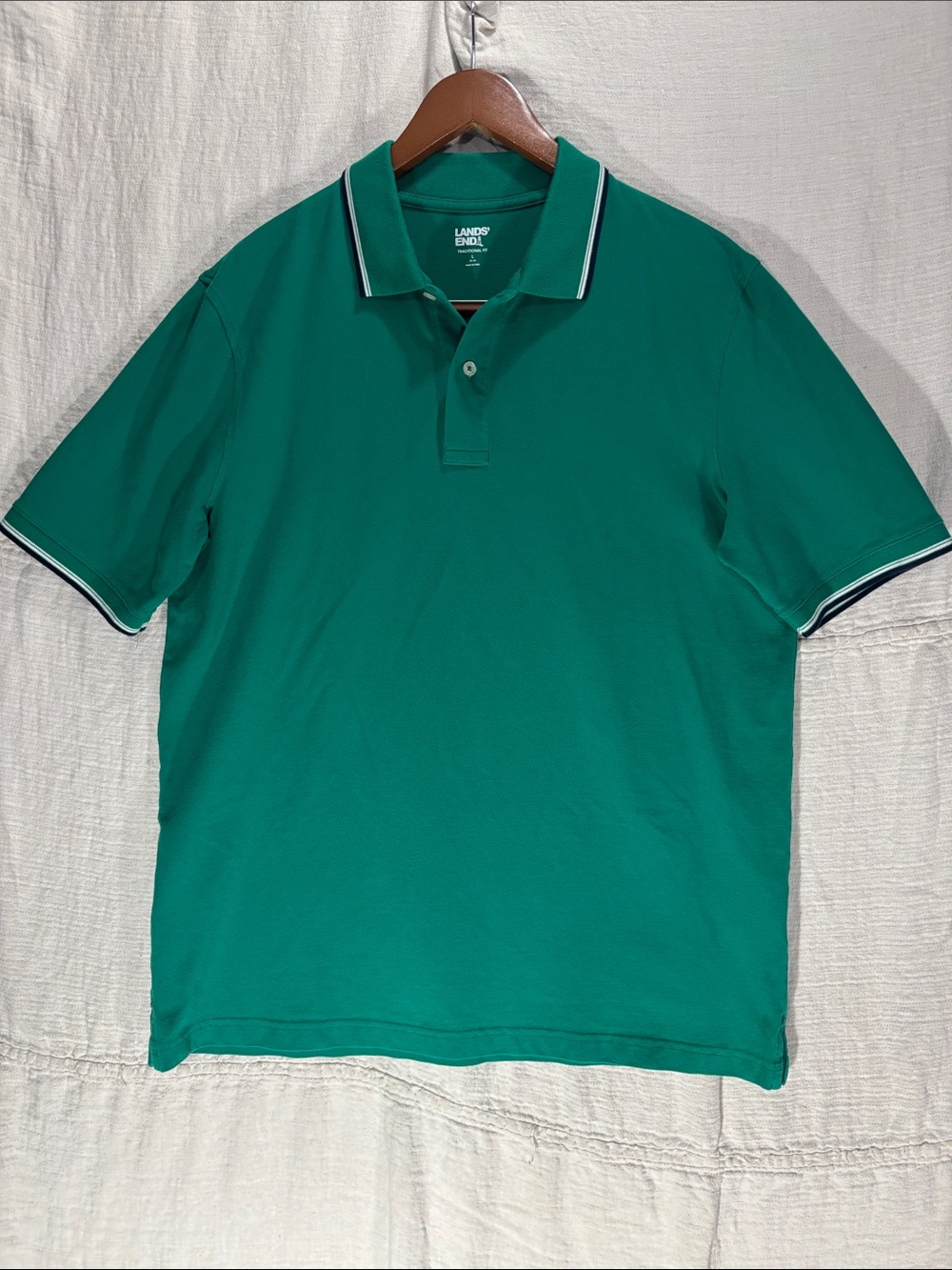 Lands' End Comfort First Short Sleeve Mesh Pique Polo Shirt Men's Large Green